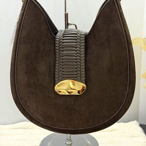 NWT AOTA All of the Above Brown Faux Suede Hobo Shoulder Bag Gold Accent Dust